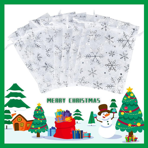 YQL Snowflake Organza Drawstring Bags,4x6 Inch 100PCS White Christmas Gift Favor Bags Mesh Jewelry Pouches Wedding Party Candy Bag...