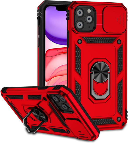 Hitaoyou iPhone 11 Pro Max Case: Military Grade Shockproof, Camera Cover, Kickstand, Magnetic Car Mount Holder - Red...