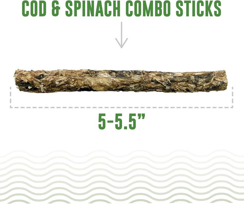 Icelandic+ Combo Sticks: Cod & Spinach - 2oz - Dog Treats, Crunchy 2 Ingredient Pet Snacks, Preservative Free, Wild Caught Fish, Slow Baked, Natur...