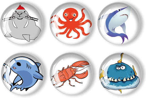 12 Pcs Cartoon Oceans Animal Refrigerator Magnets, Glass Strong Sea Life Refrigerator Magnets, Whiteboard Cabinet Locker Dishwasher Magnets for Ho...