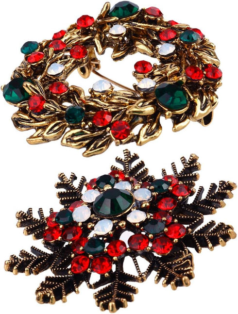 2Pcs Christmas Brooch Pin Rhinestone Brooch with Christmas Wreath Snowflake Design Enamel Lapel Pins for Christmas Holiday Party...