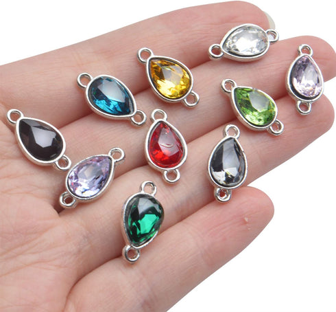 Rhinestone Charms,20pcs Mixed Drop Pendants Alloy Links Charms Bulk With Double Hole For DIY Necklace Bracelet Jewelry Making,10 Colors,17 x 10mm...