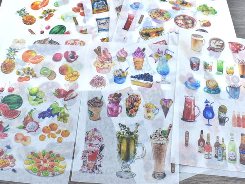 12 Sheets Food Drink Dessert Fruits Snacks Ice Cream Washi Sticker Set DIY Craft Label for Scrapbooking Journaling Collage Card Making Kids Adults...