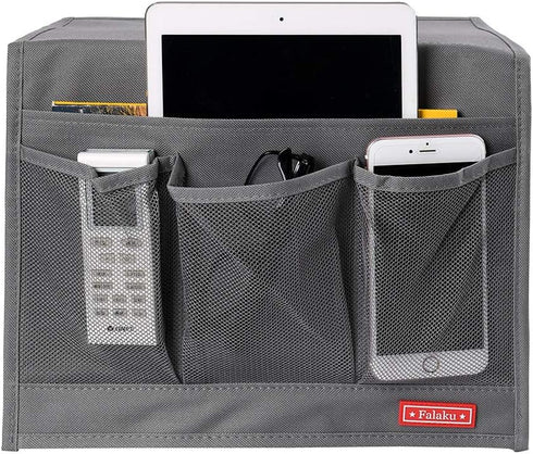 Bedside Caddy,Bedside Organizer Caddy Under Mattress,Holds Magazines,Books (4 Pockets-Grey)...