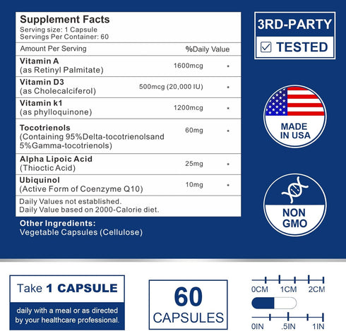ADK Vitamin Supplement 20000 IU - High Potency Vitamins A, D3 and K1 for Heart, Bone Health and Immune Support Vitamin ADK 60 Capsules...