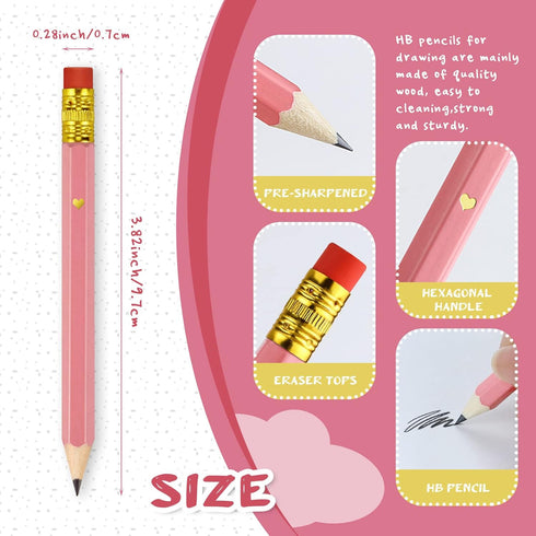 100 Pack Half Pencils with Eraser, Pre-Sharpened Golf pencils 4 Inch Mini Pencils 2 HB Hexagon Small Pencils Short Pencils for Wedding, Baby Showe...