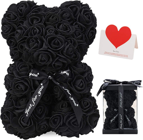 LINKLO Rose Bear Rose Teddy Bear -10 inch Artificial Rose Flower Bear, Gift for Wedding, Mothers Day and Anniversary, Including Transparent Gift B...