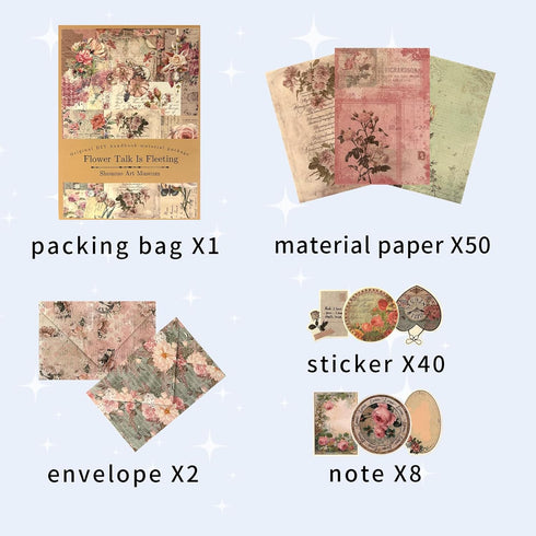 100Pcs Scrapbook Craft Paper Kit for Scrapbook Journaling Supplies ,Scrapbook Flower Stickers Aesthetic for Scrapbooking Supplies,Bullet Junk Jour...