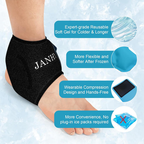 Ankle Ice Pack Wrap for Swelling, Reusable Gel Ice Pack for Sprained Ankle Injuries, Foot Pain Relief, Hot Cold Therapy for Achilles Tendonitis, P...