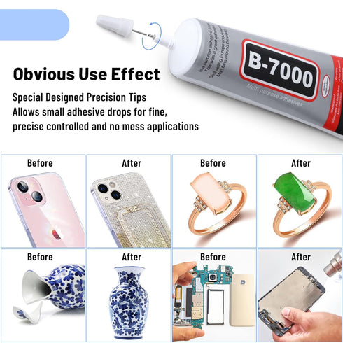 B-7000 Clear Glue Adhesive for Crafting, Industrial Strength Semi Fluid B7000 Glue with Precision Applicator Tips, Art Dotting Stylus Pens for DIY...