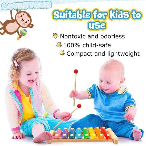 LovesTown Wooden Xylophone for Kids, Toddler Xylophone Musical Toy with 2 Mallets Songbook 8 Diatonic Keys Musical Instruments...