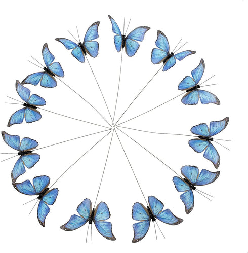 Berfutall-Morpho Butterfly Feather Butterflies on Picks Floral Supplies Set of 12 pcs Halloween Thanksgiving Decorations…...