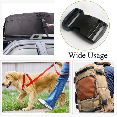 BEAULEGAN Plastic Buckles 1 Inch (Pack of 10) - Quick Side Release for Luggage Straps, Pet Collar, Backpack Repair, Dual Adjustable Ends, Black...