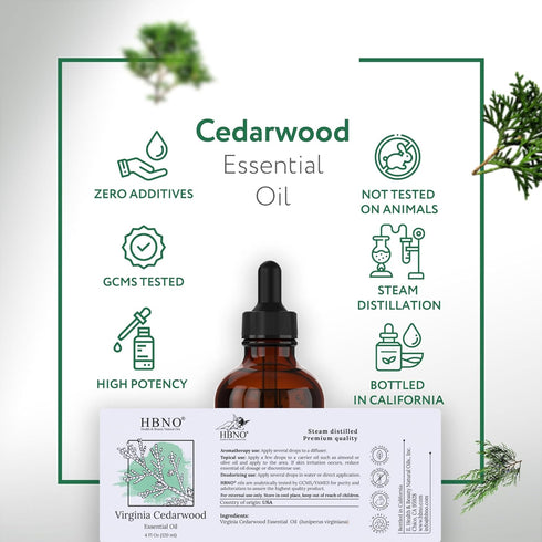 HBNO Cedarwood Essential Oil (Virginia) - Huge 4 oz (120ml) Value Size - Natural Cedarwood Oil - Perfect for Cleaning, Aromatherapy, DIY, Soap & D...