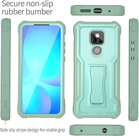 ExoGuard for Moto G Play 2021 Case, Rubber Shockproof Full-Body Cover Case Built-in Screen Protector and Kickstand Compatible with Moto G Play 202...