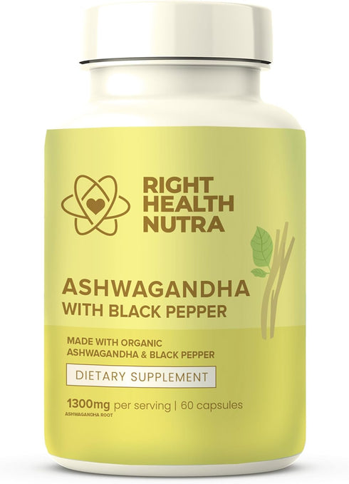 Ashwagandha Capsules - 60 Count - 1300mg Per Serving - Ashwagandha for Men and Women with Black Pepper for Maximum Absorption - Ashwagandha Supple...
