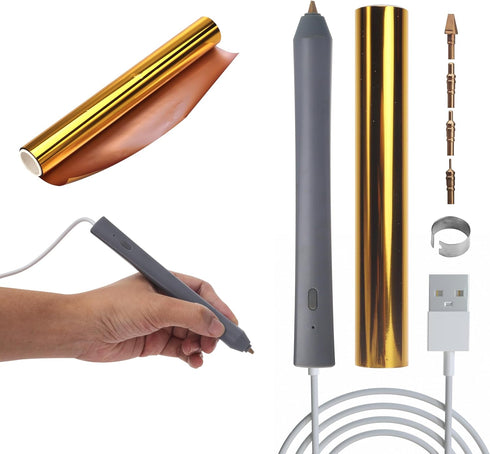 Joelver Maker Hot Foiling Pen with 4 Size Metal Tips &1pc Gold Heat Activated Foil Rolls,Hot Foil Quill Pen for Card Making Scrapbooking Tools, US...