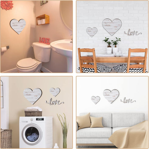 3 Pcs Wooden Hearts Decor Heart Wooden Sign Rustic Hanging Love Plaque for Wall Home Farmhouse Living Room Bedroom Gifts(White)...