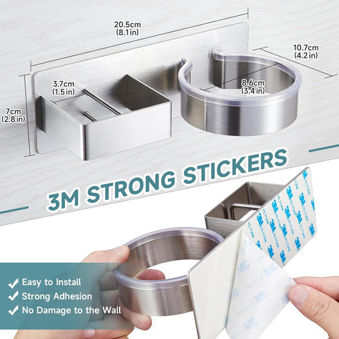 Hair Dryer Holder, Hair Tool Organizer, Stainless Steel Blow Dryer Holder Wall Mounted, Adhesive Hair Straightener Holder, Bathroom Bedroom Hair C...