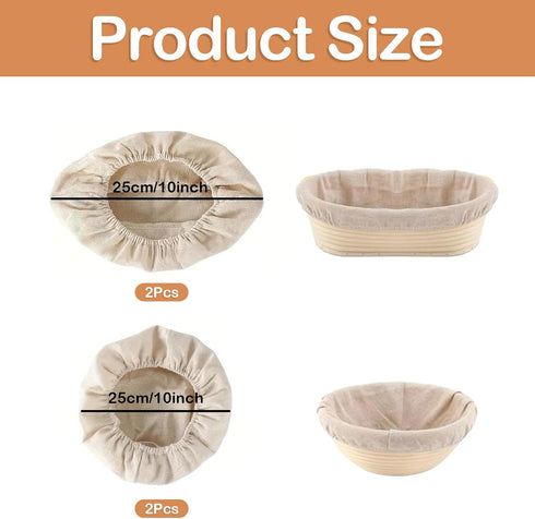 4 Pcs Banneton Bread Proofing Basket Linen Cloth Liners, 10 Inch Baking Dough Basket Cover Round and Oval Linen Sourdough Proofing Banneton Cloth ...