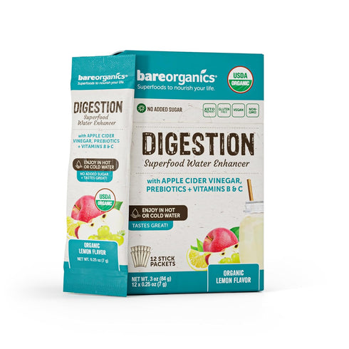 BareOrganics Bareorganics On-The-go Digestion Superfood Water Enhancer (Organic) (12 Stick Packs), 12 Count...