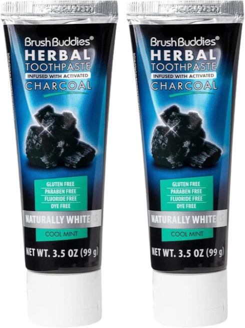 Brush Buddies Herbal Toothpaste with Activated Charcoal, 3.5 oz | Whitening Toothpaste | Charcoal Toothpaste | Fluoride Free Toothpaste (Pack of 2...