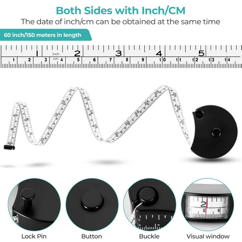 Body Tape Measure, Body Measuring Tape for Weight Loss, Fitness, Bodybuilding. Lock Pin, Retractable Soft Sewing Tape for Tailors, Measures Body P...