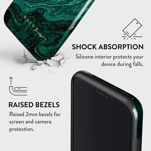 BURGA Phone Case Compatible with iPhone XR - Hybrid 2-Layer Hard Shell + Silicone Protective Case -Emerald Green Jade Stone High Luxury Gold Glitt...