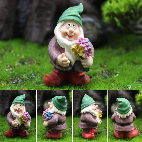 Mini Garden Gnomes Set of 7 - Fairy Garden Accessories, Tiny Gnome Figurines for Miniature Fairy Garden Decor, Plant Pot Decorations, Gnome Cake T...