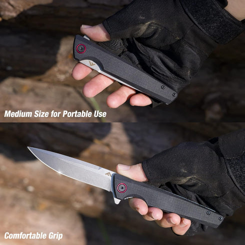 FLISSA Pocket Knife, Folding EDC Knife, 4 inch D2 Blade, G10 Handle, for Outdoors, Hiking, Camping, Black...
