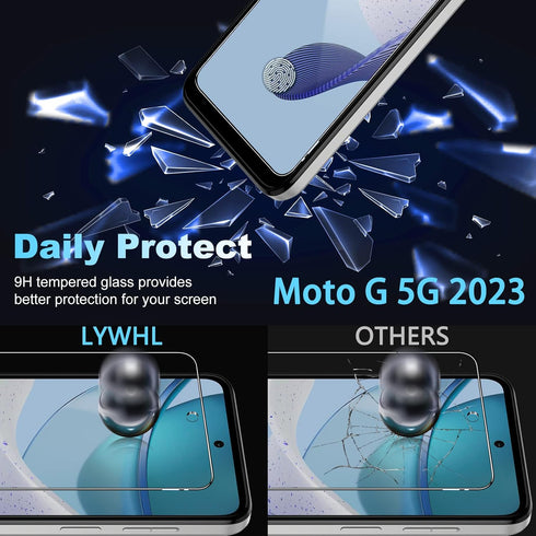 LYWHL for Motorola Moto G 5G (2023) Screen Protector, 3 Pack Tempered Glass 9H Hardness HD Clear Film + 3 Pack Camera Lens Glass Protector, Case F...