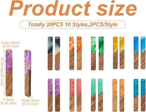 Pandahall 20Pcs Rectangle Resin Wooden Charms Two Tone Earring Charms Geometry Vintage Resin Wood Statement with Gold Foil for DIY Earring Jewelry...