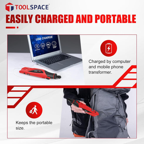 TOOLSPACE 4V Cordless Rotary Tool Kit with 69 Accessories, 6 Variable Speeds and USB Charging, Ideal for Carving, Engraving, Sanding, Polishing an...