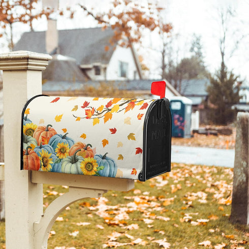 Fall Thanksgiving Mailbox Covers Magnetic Standard Size 18"" X 21"",Orange Blue Pumpkin Maple Leaf Sunflower Mailbox Wraps Post Letter Box Cover f...