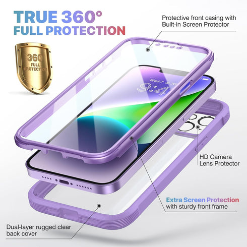 Diaclara Designed for iPhone 14 Case, Full Body Rugged Case with Built-in Touch Sensitive Anti-Scratch Screen Protector, with Camera Lens Protecto...