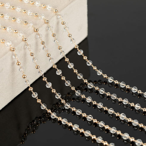 KYUNHOO 16.4 Feet Gold Plated Brass Beaded Jewelry Chain Bulk Clear Glass Crystal Necklace Chain for Women Jewelry Making Supplies Findings...