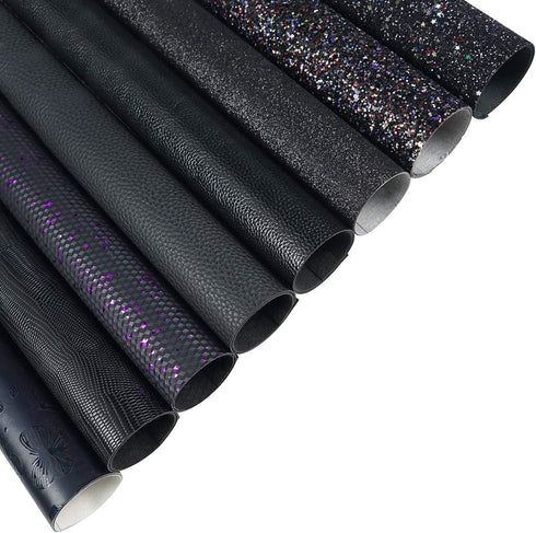 8 Pieces 8x12 Inch Faux Leather Sheets Black Fine Chunky Glitter Metallic Litchi Butterfly Embossing Lizard Texture Leather Fabric for Bows Earrin...