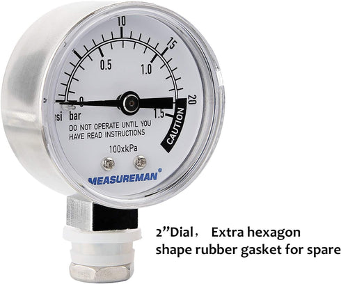 MEASUREMAN Stainless Steel Pressure Cooker Gauge, Pressure Canner Gauge, Steam Pressure Gauge, 2" Dial, Lower Mount, Including Hexagon Gasket and ...