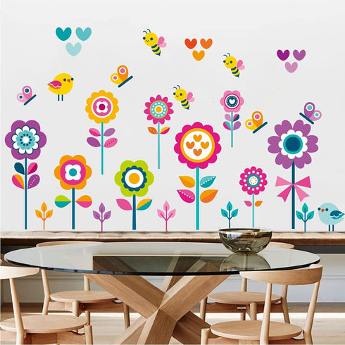 Flowers Wall Stickers for Kids Bedroom -Butterfly Bee Floral Wall Decals for Girls Room,Classroom,Nursery, Playroom- Removable DIY Peel and Stick ...