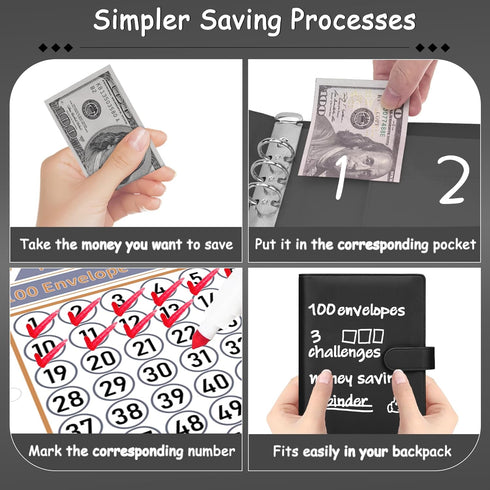 100 Envelopes Money Saving Challenge Binder, A5 Budget Planner Savings Challenge Books with Cash Envelopes, Easy and Fun Way to Save $5,050, 500, ...