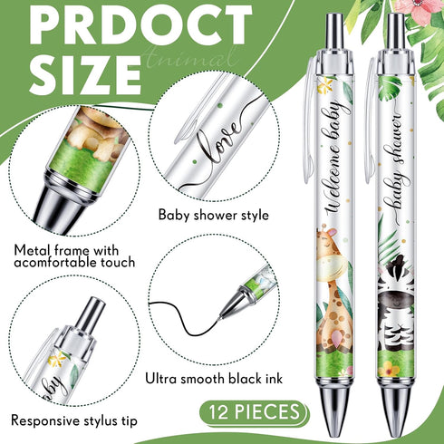 12 Pcs Baby Shower Ballpoint Pens Black Medium Point 1mm Pen Reusable Retractable Cute Pens for Men Women Smooth Writing and Journaling School Off...