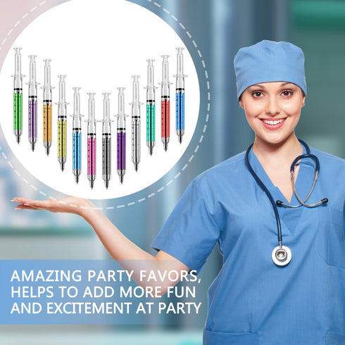 12Color Syringe Pen Bulk Party Favors Writes In Black Ink, MultiColor Fun Nurse pens, Imaginary Doctor Play, Nursing School Supplies Office Home S...