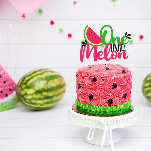 One in a Melon Cake Topper Glitter Watermelon cake Topper Watermelon Themed Kids Party Supplies Decorations for Baby Shower,1st Birthday Party Cak...