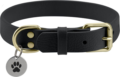 Leather Dog Collar,Heavy Duty Metal Buckle,Soft & Comfy Pet Collar,Waterproof & Odorproof,Adjustable for Custom Fit,Black,XSmall...