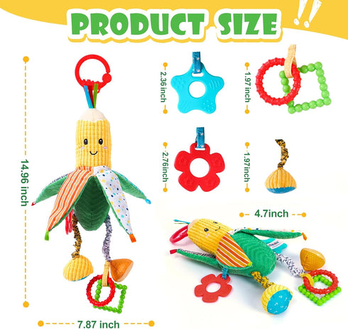 Hanging Rattles Toys, Car Seat toys for babies 0-6 months, Newborn Crib Toys Sensory Corn Soft stuff Baby Stroller Toys with Crinkle, Squeaky & Te...