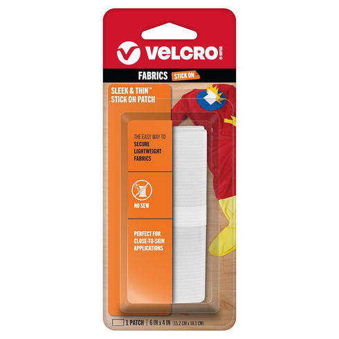 VELCRO Brand Sleek and Thin Stick On Wide Rectangle for Fabrics | 6in x 4in, White | Soft on Skin Ultra Light | Adhesive Back No Sewing Needed...