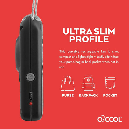 O2COOL Portable Neck Personal Travel USB Battery Powered Adjustable Lanyard Cooling Fan, (Black)...