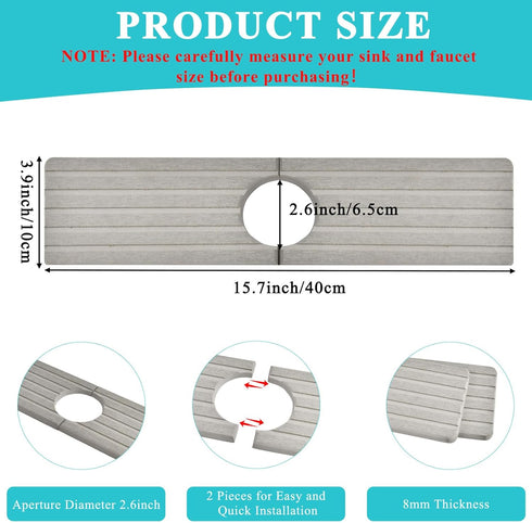 Diatomite Kitchen Faucet Mat, Quick Drying Kitchen Sink Splash Guard Behind Faucet, Grey Water Absorbing Stone Tray for Sink Drying Stone Mat for ...