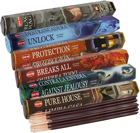 Hem Incense Sticks Variety Pack #21 and Incense Stick Holder Bundle with 6 Witchcraft Themed Fragrances...