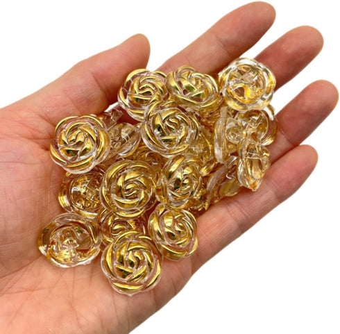 50pc 20mm Gold Edge Transparent Rose Flower Buttons for DIY Decoration Buttons Sewing Accessories Supplies...
